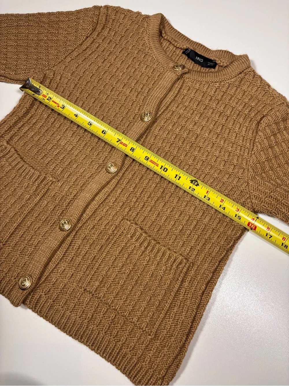 Mango Tan Chunky Knit Wool Blend Cardigan Gold Buttons Size Small